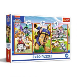 Trefl Puzzle 3 en 1 : Paw Patrol, Une Meute des Chiens - 3 x 80 Pièces, Ensemble de Trois Puzzles pour Les Enfants à partir de 5 Ans