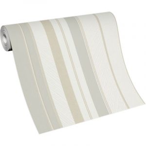 Bricoflor - Papier Peint crème, gris clair et blanc Papier Peint intissé moderne graphique Tapisserie pour chambre, couloir & plus