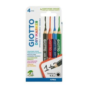 Giotto Dry Marker - Boîte de 4 crayons effaçables à sec pour ardoises et tableaux blancs