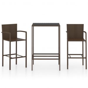 VidaXL Ensemble de bar de jardin 3 pcs R?sine tress?e Marron