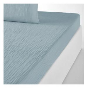 Drap housse uni gaze de coton bonnet 30cm, K la Bleu/Gris Taille 140x190 cm;140x200 cm;160x200 cm;180x200 cm;90x190 cm