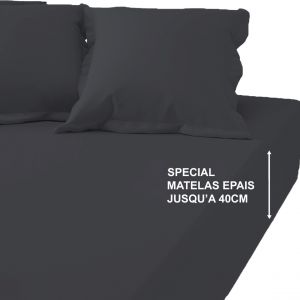 Drap-housse grand bonnet XL Coton Tertio - Gris anthracite