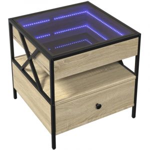 VidaXL Table basse avec LED Infinity ch&ecirc;ne sonoma 50x50x51 cm, table d'appoint, table de salon, table lat&eacute;rale, bout de canap&eacute;, table centrale