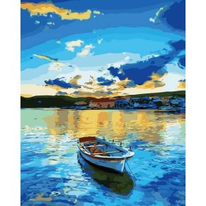 Figured'Art Peinture par Num&eacute;ro Adulte Barque et Lever de Soleil - Activit&eacute; Manuelle Kit de Loisir Cr&eacute;atif DIY Num&eacute;ro d'art Complet - 40x50cm sans ch&acirc;ssis en Bois