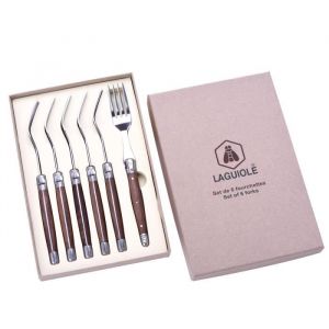 Laguiole Coffret 6 fourchettes - Manches en bois de noyer - Coffret cadeau