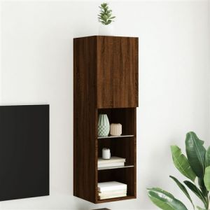 VidaXL Meuble TV avec Lumières LED, Armoire de Télévision Murale avec Rangement, Meuble Télé Suspendu Salon Salle de Séjour, Moderne, Chêne Marron