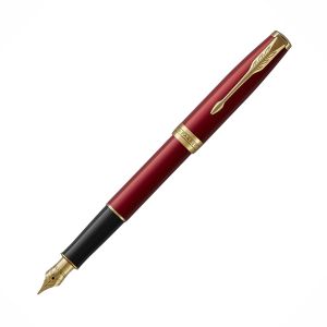 Image de Parker Sonnet Stylo-plume Rouge Intense - Plume Moyenne en Acier Encre Noire - Détails Finition Or