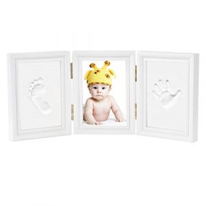 Newlemo Empreinte De La Main Empreinte Cadre Photo Kit Pour Garcons Parfait Cadeau De Douche De Bebe (3 Parties, Blanc)