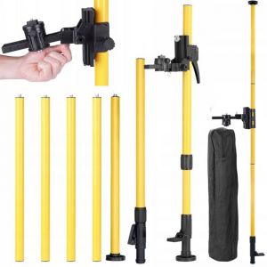 Rosfix Set Tr&eacute;pied T&eacute;lescopique 420cm &ndash; Aluminium Modulable, Filetages 1/4" & 5/8", Libelle Int&eacute;gr&eacute;e Pour Niveau Laser R&eacute;glage 360&deg; Accessoire de