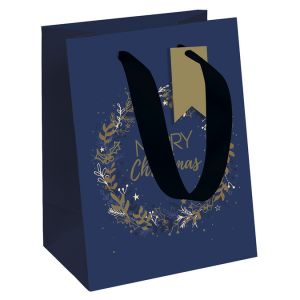 Clairefontaine X-29133-9C - Un Sac Cadeau Excellia - Format Parfum - Dimensions : 12,7x9x20,3cm - 210g - Motif : Plumes Dorées Sur Fond Bleu - Emballage Cadeau, Parfum