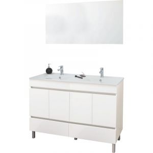 Lt aqua + ONDEE - Meuble à poser LANCELO - L120cm - Blanc - Laqué brillant - Livré monté