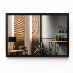 Tulup Miroir de style rectangulaire avec cadre Noir en MDF D&eacute;coratif 70 cm x 50 cm mural Miroir de maquillage miroir pour beaut&eacute; pour Entr&eacute;e S&eacute;jour Bureau Salle de bain Couloir Minimaliste