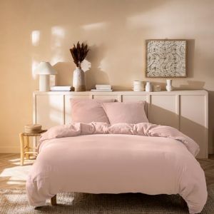 Matt & Rose Parure de lit Unie Double Gaze de Coton | 100% Coton de qualit&eacute; sup&eacute;rieure | Oeko-TEX | Housse de Couette 140x200cm + 1 Taie d'oreiller 63x63cm | Rose
