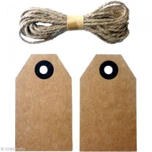Graine Cr&eacute;ative 20 &eacute;tiquettes kraft 80 x 45 mm + ficelle