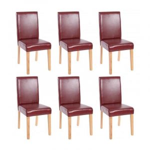 Décoshop26 Lot de 6 chaises de salle à manger simili-cuir rouge/brun pieds clairs CDS04234