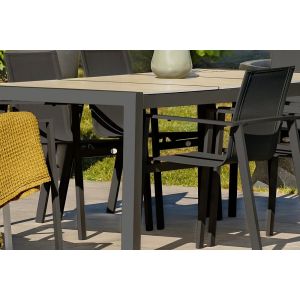 Image de DCB Garden Table de jardin en aluminium anthracite avec plateau céramique beige