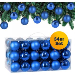 Deuba Lot de 54 boules de No&euml;l bleu pour d&eacute;coration de sapin