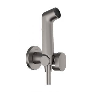 Hansgrohe Bidette S 29230340 Douchette à main avec 1 type de jet économe en eau froide avec robinet d'arrêt, support de douche et tuyau de douche 1,25 m pour eau froide Noir brossé