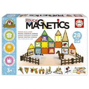 Educa Magnetics Ecoferme | Jeu tif de Construction magnétique 3D avec 28 pièces pour Enfants. Comprend 2 Animaux et 8 Cartes. Construisez des Figures géométriques. A partir de 3 Ans (20269)