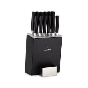 Klarstein Set de couteaux Kitano XL - 13 pi&egrave;ces avec bloc 12 couteaux acier &eacute;l&eacute;gant bloc en bois