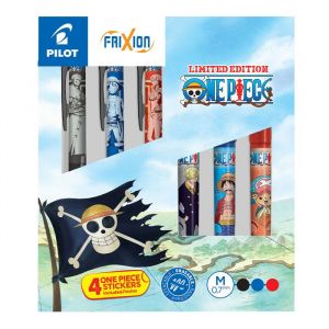 Pilot X ONE PIECE - Coffret Collector de 3 Ball + 3 Ball Plus + 4 Stickers - Stylos Effaçables - Édition limitée One Piece - Rollers rechargeables - Noir, Bleu, Rouge - Pointe Moyenne