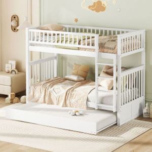 Oem Lit superpos&eacute; enfant - 90x200 cm - 3 places - Blanc - Avec sommier inclus