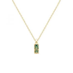 Pendentif - Bijouxia - Tiki Polyn&eacute;sien - Tendresse - Agate Verte - Plaqu&eacute; Or 18 Carats - Mixte