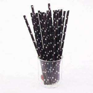 Paille En Papier Noir Et Blanc Lot De 25: Etoiles