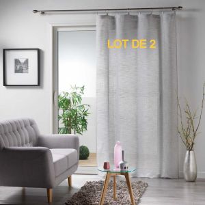 Lot de 2 voilages a anneaux 140 x 240 cm voile tisse milza Gris