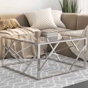 VidaXL Table Basse Argenté Acier Inoxydable Et Verre Trempé