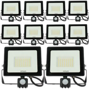 Arum Lighting Lot de 10 Projecteurs led 50W Noir d&eacute;tecteur de mouvement IP44 Temp&eacute;rature de Couleur: Blanc neutre 4000K