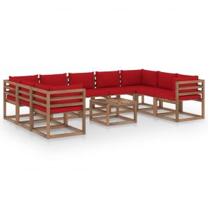 Image de VidaXL Salon de jardin 10 pcs avec coussins rouge