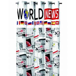 SANS CV00080-100 Voilage Photoprint World News 140X260 Polyester Multicolore 140 x 260 cm