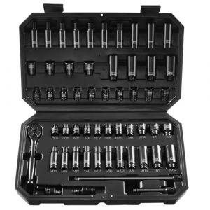 VEVOR Coffret Douilles à Chocs 1/4", SAE 5/32"-9/16" et Métriques 4-15 mm, Kit pour Clé à Cliquet 55PCs, en CR-V, 6 Pans, Marquages de Taille Faciles à Lire, pour la Réparation Automobile, Atelier