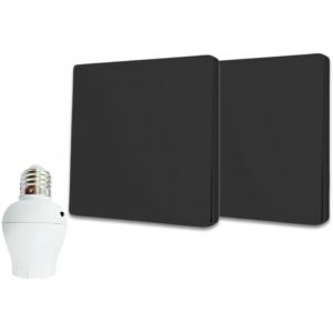 Fast Led Technology - Kit interrupteur va-et-vient sans fil et sans pile pr&ecirc;t &agrave; poser - 2 boutons poussoirs + 1 douille radio &agrave; vis E27 - noir