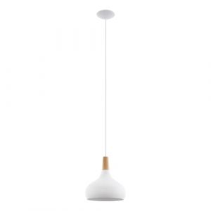Eglo Lustre SABINAR, suspension &agrave; flamme, lampe suspendue en acier et en bois, couleur blanc, marron, douille E27, &Oslash; 28 cm, certifi&eacute; FSC