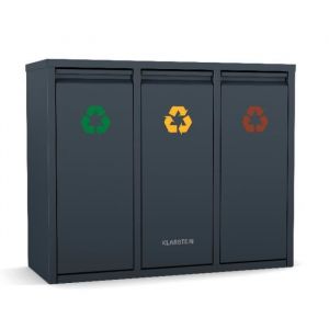 Klarstein Ordnungshüter Poubelle Tri sélectif 3 compartiments 45 litres inodore remplissage facile Gris