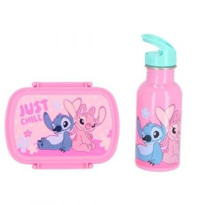 Gourde alu et boite à gouter fille Stitch rose Disney