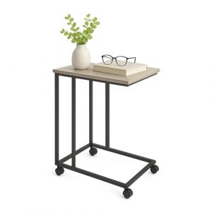 Relaxdays Table d'appoint sur roulettes, HxLxP 68x50x35 cm, MDF et m&eacute;tal, Forme en C, &agrave; Glisser sous canap&eacute;, Gris/Noir