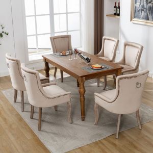 Wishdor - Chaise de Salle &agrave; Manger Luxueuse. Rembourr&eacute;e avec Garniture Clout&eacute;e. Pieds en Bois Massif. Beige. 6 Pcs