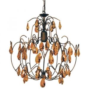 Tosel PAMPILLES Lustre acier verre 60x60x90 cm Marron et ambre