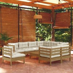 VidaXL Salon de jardin 10 pcs avec coussins Marron miel Bois de pin