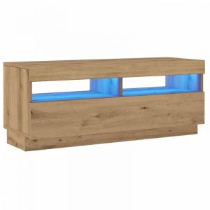 VidaXL Meuble tv avec lumi&egrave;res led ch&ecirc;ne artisanal bois d'ing&eacute;nierie