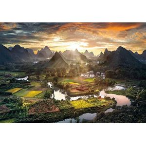 Clementoni Toys Puzzle Adulte Paysage de Chine au Couche de Soleil - 2000 Pieces - Collection Montagne et riziere