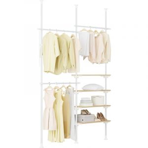 Sobuy Portant à Vêtements Télescopique – Penderie Ouverte Réglable avec Étagères et Tringles, Blanc Naturel, KLS17-WN