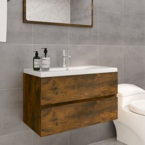 VidaXL Meuble lavabo avec bassin intégré Chêne fumé Bois d'ingénierie