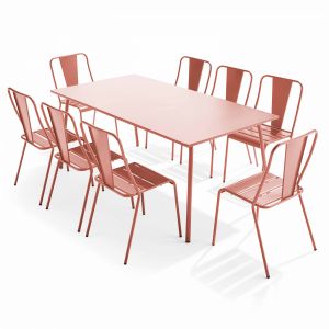 Oviala Ensemble table de jardin et 8 chaises bistrot en acier argile 180 x 90 x 72 cm