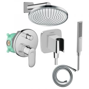 Hansgrohe Colonne de douche encastrée mécanique Vernis Blend Douche de tête Crometta Flexible Isiflex Douchette PulsifyE chromé