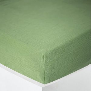 Drap housse Noah toutes dimensions Gaze de Coton - Noah Olive - 90 x 190 cm bonnet de 30 cm