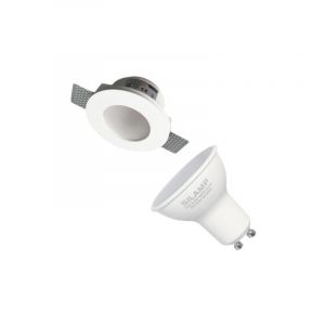 Image de Silamp Kit Support Spot GU10 LED Rond Blanc Ø120mm + vitre opaque avec Ampoule LED 6W - Blanc Froid 6000K - 8000K